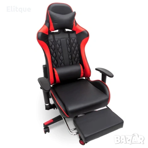 Ергономичен геймърски стол с функция за масаж и подложка за крака - червен, снимка 2 - Други стоки за дома - 53242786