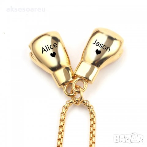 Синджир с висулка 2 мини боксови ръкавици колие хип-хоп верига спортни фитнес аксесоари бижута колие, снимка 5 - Колиета, медальони, синджири - 38283271