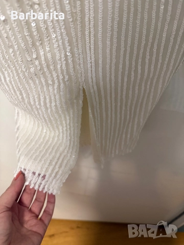 Бяла рокля с пайети номер S/M, снимка 6 - Рокли - 52805113