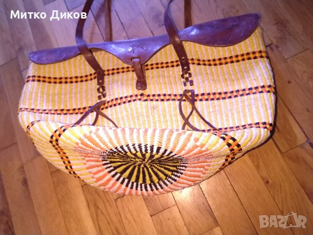 Бутикова Чанта 46х34 см естествена кожа и плетени нишки от промазан плат дебела, снимка 4 - Чанти - 36903810