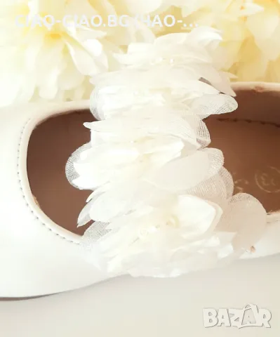 Бели балеринки за момиче с бели цветя и перлички BUBBLE KIDS, снимка 6 - Бебешки обувки - 50140266
