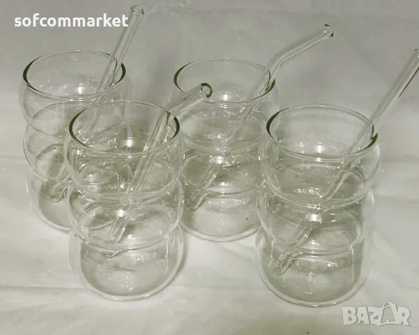 4 бр. ALINK Bubble стъклени чаши със сламки (550 мл), снимка 2 - Чаши - 55941652
