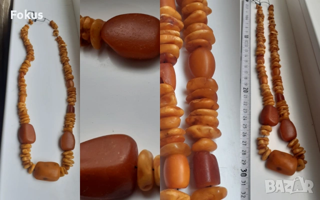 Стар естествен кехлибар гердан колие огърлица едри камъни, снимка 7 - Антикварни и старинни предмети - 54070551