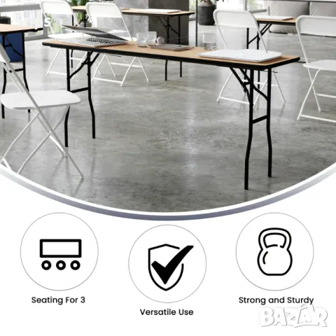 Дървена сгъваема маса за обучение/семинари с гладък прозрачен завършен плот, снимка 10 - Маси - 48764294