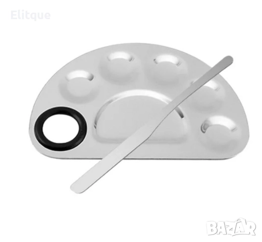 Полукръгла палитра за смесване на грим от неръждаема стомана с помощна пръчица, снимка 2 - Други - 52894985