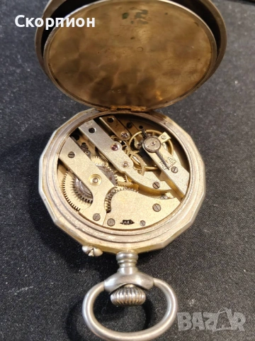 Швейцарски джобен часовник посребрени капаци - Argentan -  Цилиндър - РЯДЪК, снимка 6 - Джобни - 50823822