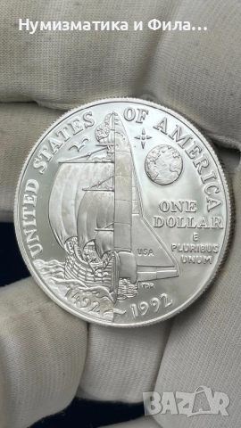 Сребърна монета САЩ 1 долар 1992 година Колумб , снимка 2 - Нумизматика и бонистика - 52747658