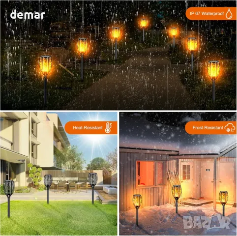 Соларни фенери на открито, 109 см 96 LED трептящи танцуващи пламъци, 2 броя, снимка 5 - Соларни лампи - 49026576