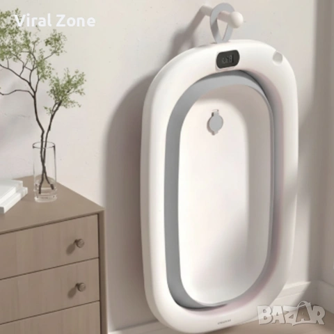 Сгъваема бебешка вана с термометър и възглавница, снимка 7 - За банята - 53278379