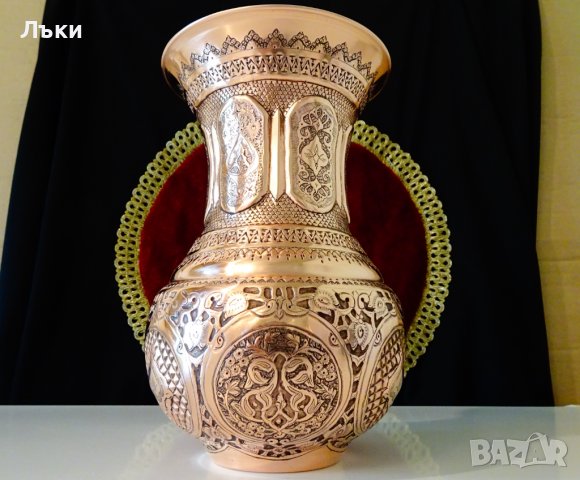 Персийска медна ваза Isfahan Qalamzani. , снимка 3 - Вази - 37818319