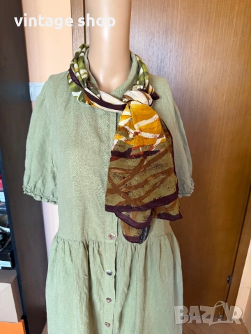 Ленена рокля в маслинено зелен цвят Zara, снимка 8 - Рокли - 54100255