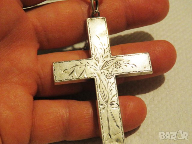 голям сребърен кръст с флорални мотиви и синджирче  сребро, снимка 2 - Колиета, медальони, синджири - 33711302