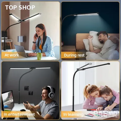 CHENBEN LED настолна лампа, 15 W 61 см двойна глава със скоба, 5 цветови режима и 10 нива на яркост, снимка 8 - Настолни лампи - 49866427