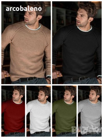 Мъжки пуловер с кръгло деколте, 6цвята - 023