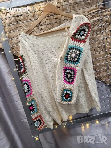 страхотна плетена блуза пачуърк XL + чанта, снимка 7 - Блузи с дълъг ръкав и пуловери - 49844593