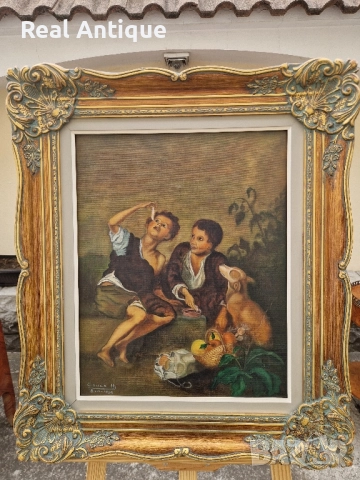 Превъзходна майсторска антикварна белгийска авторска картина масло върху платно , снимка 3 - Антикварни и старинни предмети - 51503640