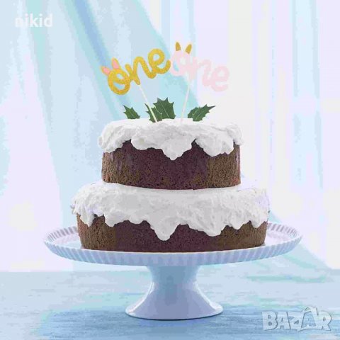 One 1 година годинка с ушички брокатен картонен топер за първи рожден ден украса за торта мъфини, снимка 6 - Други - 37241322