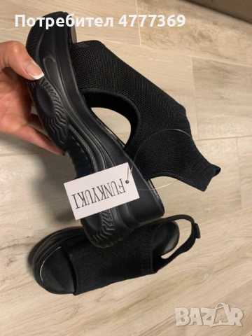 Спортни летни черни сандали от плат на платформа НОВИ, снимка 6 - Сандали - 54185238