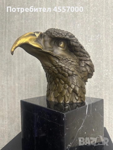 Луксозна бронзова скулптура на Орел върху черен мрамор – 27 см, снимка 2 - Антикварни и старинни предмети - 53088806