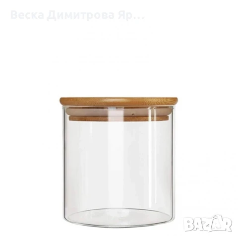 Стъклен буркан с бамбуков капак Ø10 x 10 см, 700 мл, снимка 2 - Други - 51130779