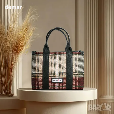 Дамска карирана чанта от PU кожа с дълга дръжка, снимка 8 - Чанти - 55806903