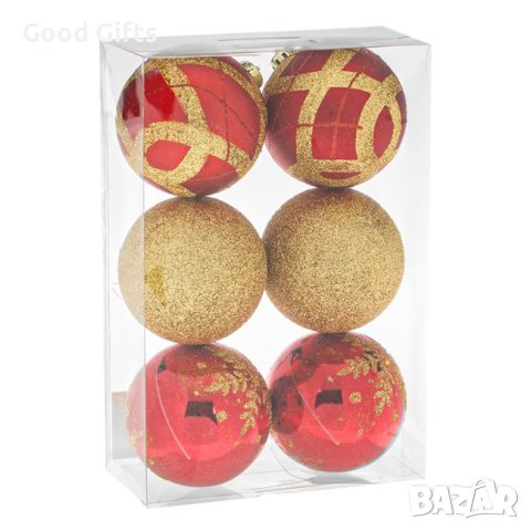 6 броя Комплект коледни топки, Червени и златни, 8см, снимка 2 - Други стоки за дома - 42673542