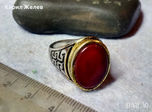 КЛАСИЧЕСКИ ОРНАМЕНТИРАН СКЪПОЦЕНЕН ПРЪСТЕН с ШЛИФОВАН ЕСТЕСТВЕН КАРНЕОЛ от БЛАГОРОДНА СТОМАНА 3530, снимка 6 - Пръстени - 48733929