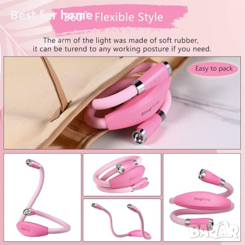 SingHong Neck Book Light LED лампа за четене USB акумулаторна, свободни ръце, 4 LED крушки, 4 яркост, снимка 5 - Лед осветление - 42605688