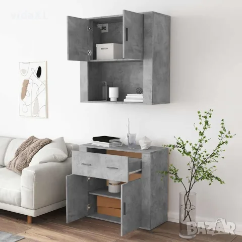 vidaXL Висок шкаф, бетонно сив, инженерно дърво, снимка 5 - Бюфети - 56146716