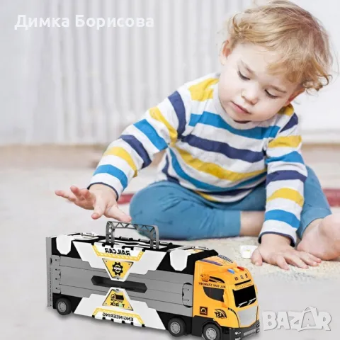 Трансформиращ се голям детски камион с рампа и колички, снимка 1