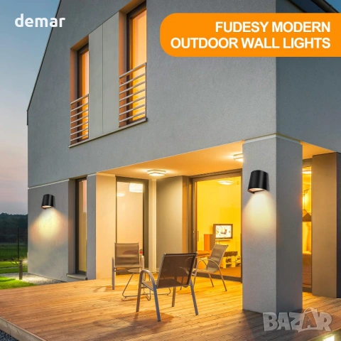 FUDESY Външни стенни лампи, 2 броя, модерни, матово черни, GU10 основа, макс. 7W, IP65, снимка 5 - Лампи за стена - 53900092