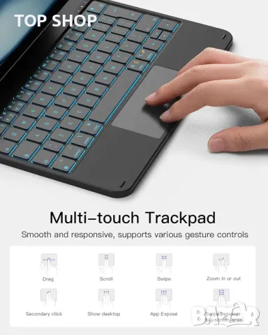 Калъф с магнитна клавиатура Inateck за iPad Air 11 Inch 2024 M2, 7 цветна подсветка тракпад, KB09119, снимка 5 - Таблети - 49551807