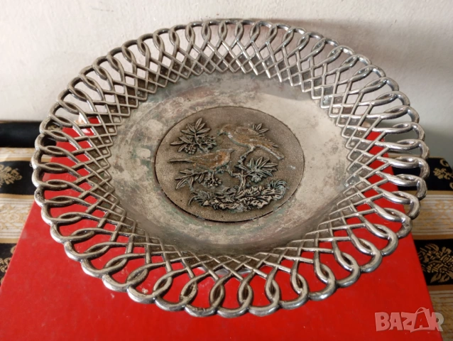 Посребрена фруктиера,купа,панер в стил арт деко