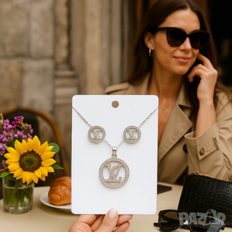 Изискан комплект бижута - Колие с обеци louis vuitton, снимка 6 - Колиета, медальони, синджири - 51926448