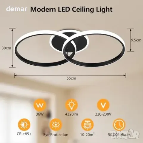 MELAYR 36W LED таванна лампа с 3 режима цветова температура (3000K/4500K/6500K) и memory, снимка 6 - Лампи за таван - 55849739