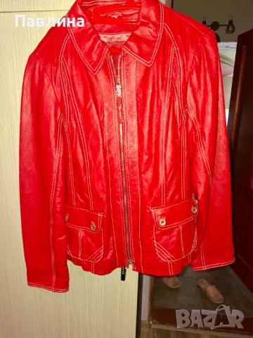 Червено кожено яке, снимка 11 - Якета - 49611488
