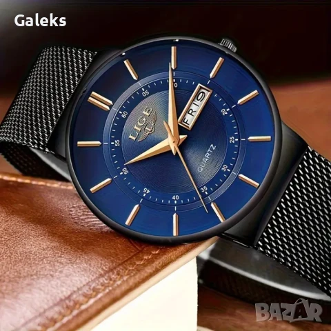 Мъжки стилен класически часовник LIGE* Quartz /Тъмен металик!!, снимка 6 - Мъжки - 49548090