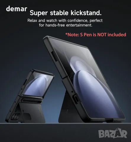 Кейс SURITCH за Samsung Galaxy Z Fold 5 2023 (БЕЗ писалка), протектор за екрана, скрита стойка, снимка 3 - Калъфи, кейсове - 50043085