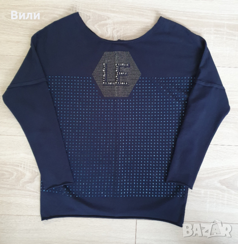 Синя блуза с камъчета на Lady elite, снимка 1 - Блузи с дълъг ръкав и пуловери - 44778245