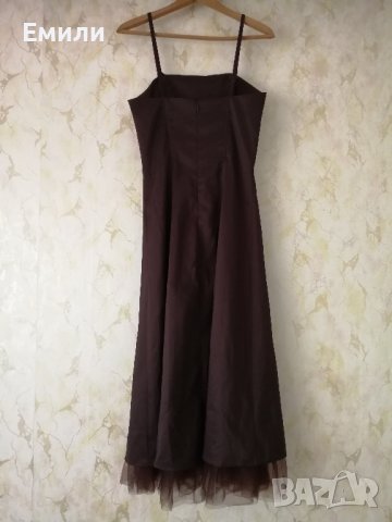 Официална елегантна дълга дамска рокля в кафяв цвят р-р S, снимка 8 - Рокли - 42814977