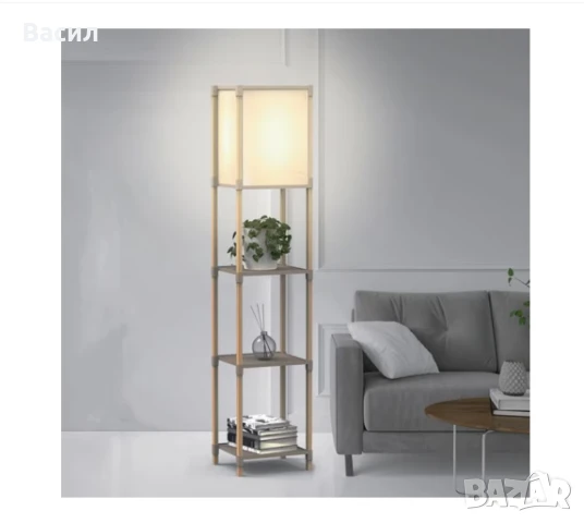 Комплект етажерка с лампа от букова дървесина с 3 рафта и размери на етажерката Д29 х Ш25 х В133 см , снимка 1