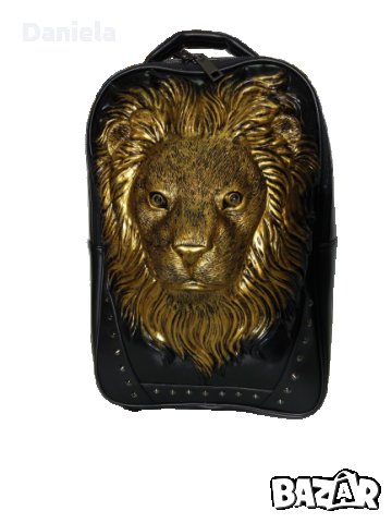 НОВА Черна раница, чанта, 3D златен лъв, регулируеми презрамки , снимка 2 - Раници - 30388204