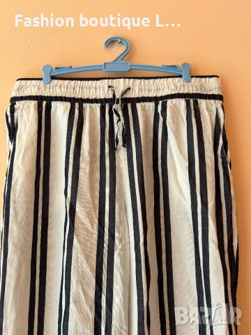 H&M Бял панталон на райе с ластик в кръста с връзки и странични джобове 38 размер 🤍, снимка 2 - Панталони - 51758874