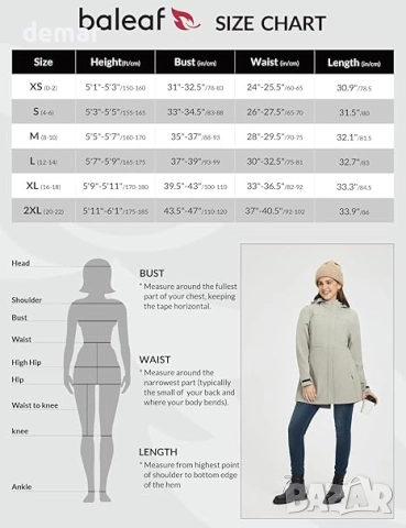 Дамско яке baleaf с поларена подплата, дълго, леко, водоустойчиво, ветроустойчиво, снимка 6 - Якета - 52441248