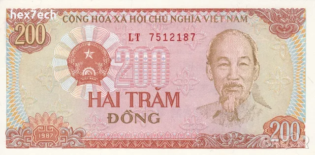 ⭐ Виетнам 1987 200 донг UNC нова ⭐, снимка 2 - Нумизматика и бонистика - 56282382