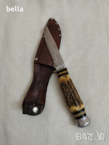 Рядък Немски Ловен Нож Hubertus Solingen – Еленски Рог., снимка 2 - Антикварни и старинни предмети - 54162832