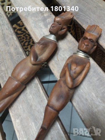 Стари дървени дълги африкански прибори, снимка 1 - Антикварни и старинни предмети - 30894259