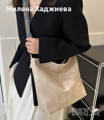 Дамска сива чанта с цветна дръжка, снимка 2 - Чанти - 54079310