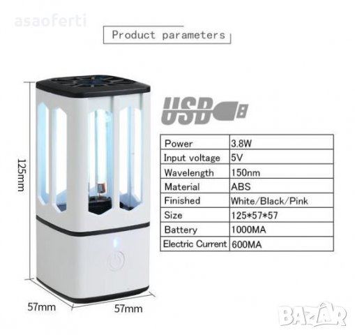 Ултравиолетова антибактериална лампа за дезинфекция , снимка 3 - Други - 30911560