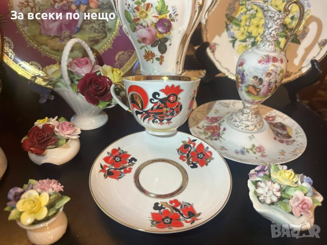 Lomonosov Imperial Porcelain Factory "Red Rooster" tea cup and saucer Код P1956, снимка 8 - Декорация за дома - 53926034